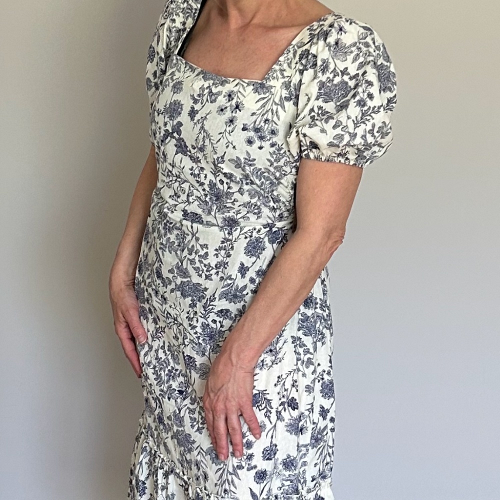 Blue Floral Vintage Style Midi Dress